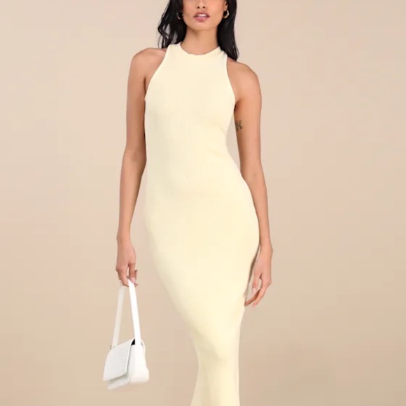 NWT Lulu’s Essentially Sweet Light Yellow Ribbed Midi Dress - Picture 2 of 8